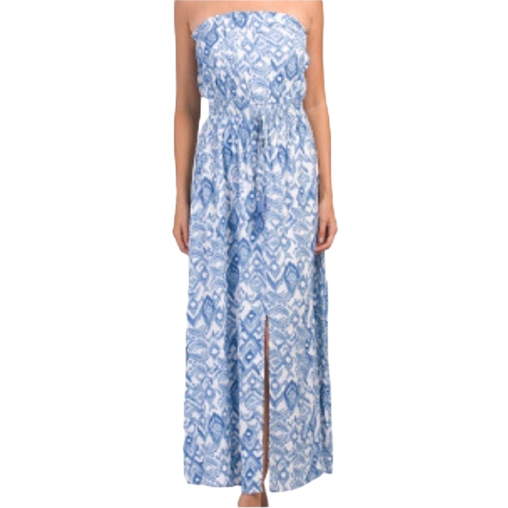 Jessica Simpson Strapless Printed Maxi Dress Blue and White Size Medium